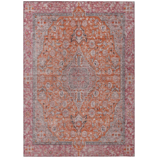 HomeRoots 5' Vibrant Orange and Red Medallion Area Rug - Durable, Washable, Perfect for Indoor and Outdoor Spaces 10' X 14' 616285