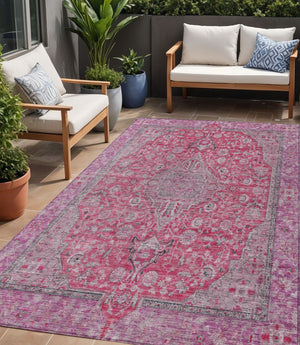 HomeRoots 5' Pink and Lavender Medallion Area Rug - Durable, Washable Design for Indoor and Outdoor Spaces 5' X 8' 616287