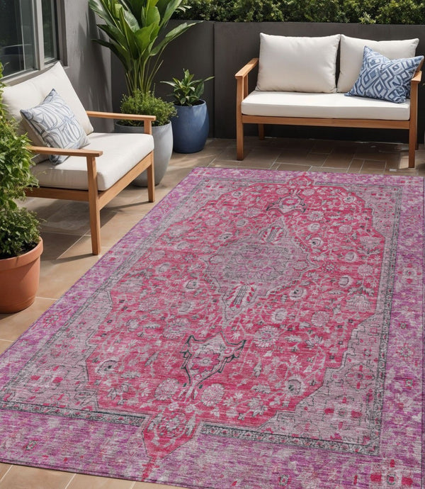 HomeRoots 5' Pink and Lavender Medallion Area Rug - Durable, Washable Design for Indoor and Outdoor Spaces 5' X 8' 616287