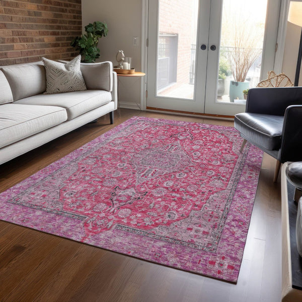 HomeRoots 5' Pink and Lavender Medallion Area Rug - Durable, Washable Design for Indoor and Outdoor Spaces 5' X 8' 616287
