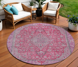 HomeRoots 5' Pink and Lavender Medallion Area Rug - Durable, Washable Design for Indoor and Outdoor Spaces 8' Round 616288