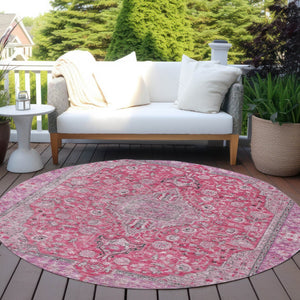 HomeRoots 5' Pink and Lavender Medallion Area Rug - Durable, Washable Design for Indoor and Outdoor Spaces 8' Round 616288