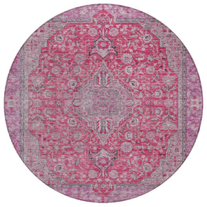 HomeRoots 5' Pink and Lavender Medallion Area Rug - Durable, Washable Design for Indoor and Outdoor Spaces 8' Round 616288