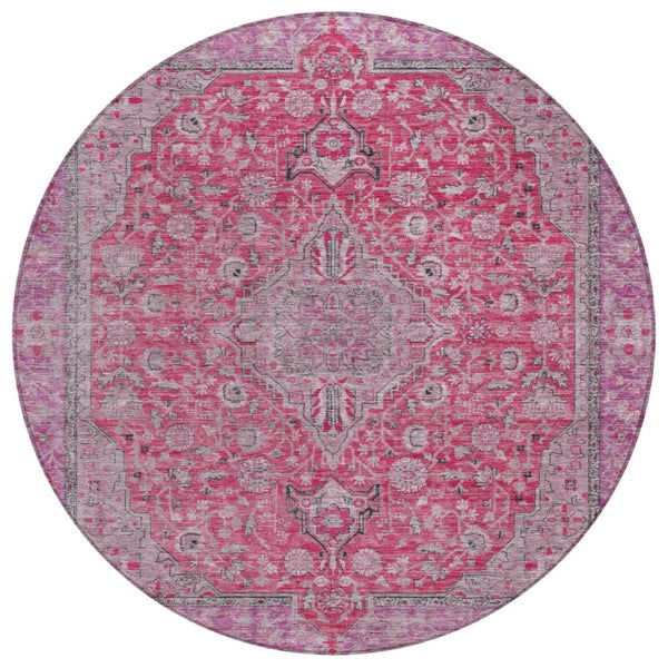 HomeRoots 5' Pink and Lavender Medallion Area Rug - Durable, Washable Design for Indoor and Outdoor Spaces 8' Round 616288