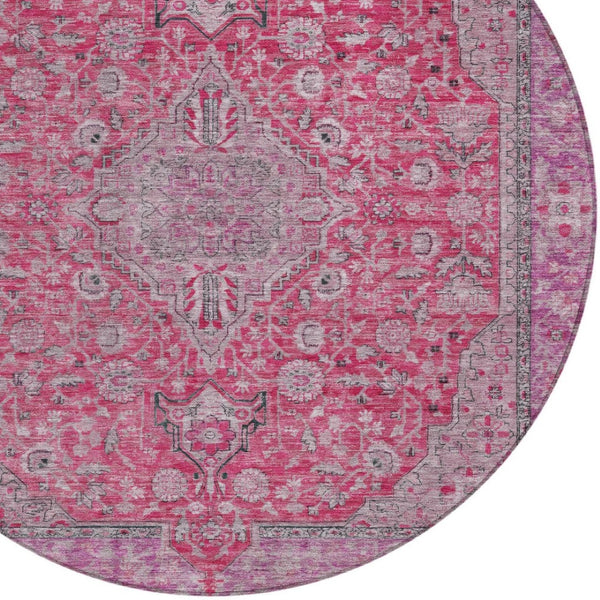 HomeRoots 5' Pink and Lavender Medallion Area Rug - Durable, Washable Design for Indoor and Outdoor Spaces 8' Round 616288