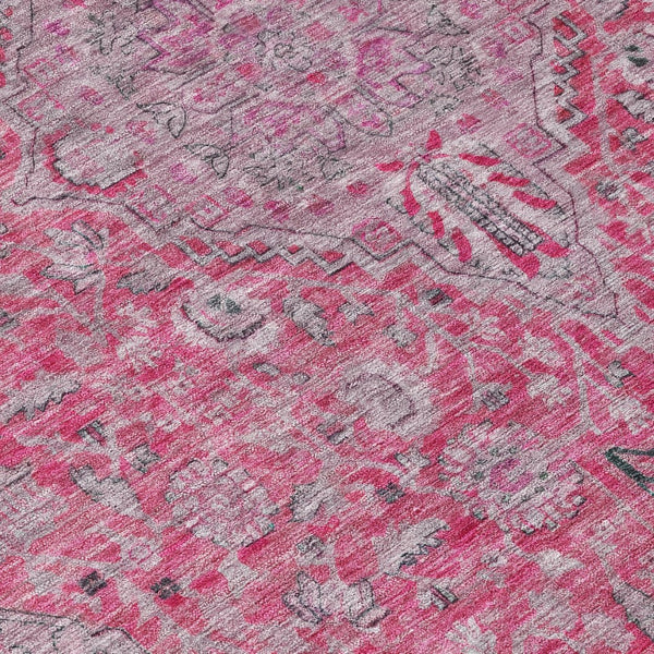 HomeRoots 5' Pink and Lavender Medallion Area Rug - Durable, Washable Design for Indoor and Outdoor Spaces 8' Round 616288