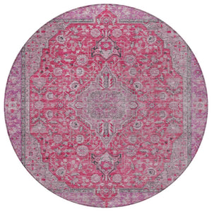 HomeRoots 5' Pink and Lavender Medallion Area Rug - Durable, Washable Design for Indoor and Outdoor Spaces 8' Round 616288