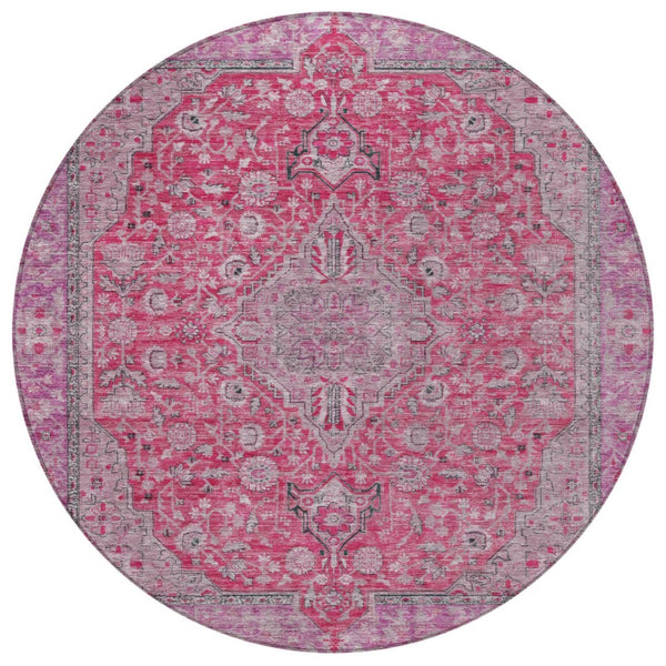 HomeRoots 5' Pink and Lavender Medallion Area Rug - Durable, Washable Design for Indoor and Outdoor Spaces 8' Round 616288