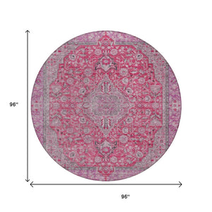 HomeRoots 5' Pink and Lavender Medallion Area Rug - Durable, Washable Design for Indoor and Outdoor Spaces 8' Round 616288
