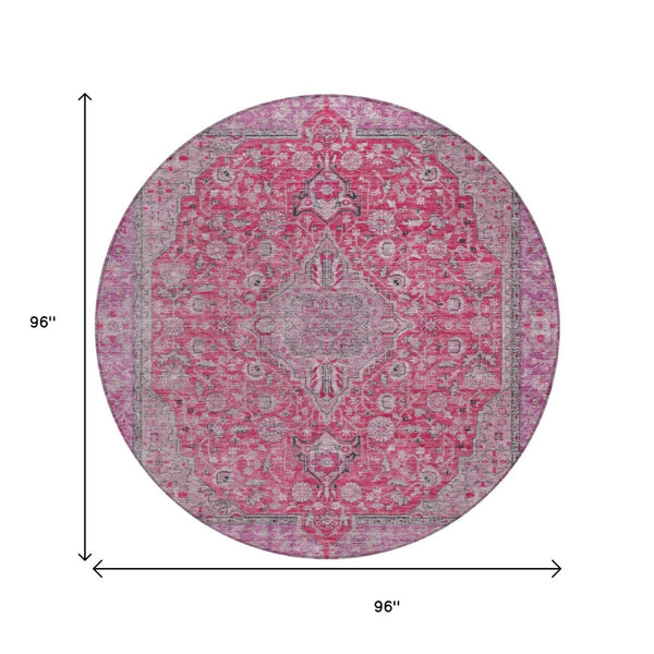 HomeRoots 5' Pink and Lavender Medallion Area Rug - Durable, Washable Design for Indoor and Outdoor Spaces 8' Round 616288