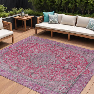 HomeRoots 5' Pink and Lavender Medallion Area Rug - Durable, Washable Design for Indoor and Outdoor Spaces 8' X 10' 616289