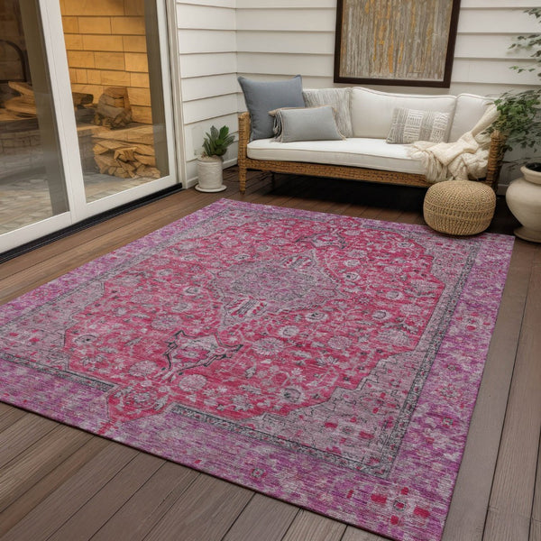 HomeRoots 5' Pink and Lavender Medallion Area Rug - Durable, Washable Design for Indoor and Outdoor Spaces 8' X 10' 616289