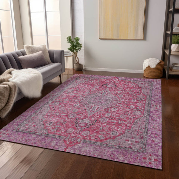 HomeRoots 5' Pink and Lavender Medallion Area Rug - Durable, Washable Design for Indoor and Outdoor Spaces 8' X 10' 616289
