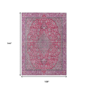 HomeRoots 5' Pink and Lavender Medallion Area Rug - Durable, Washable Design for Indoor and Outdoor Spaces 9' X 12' 616290