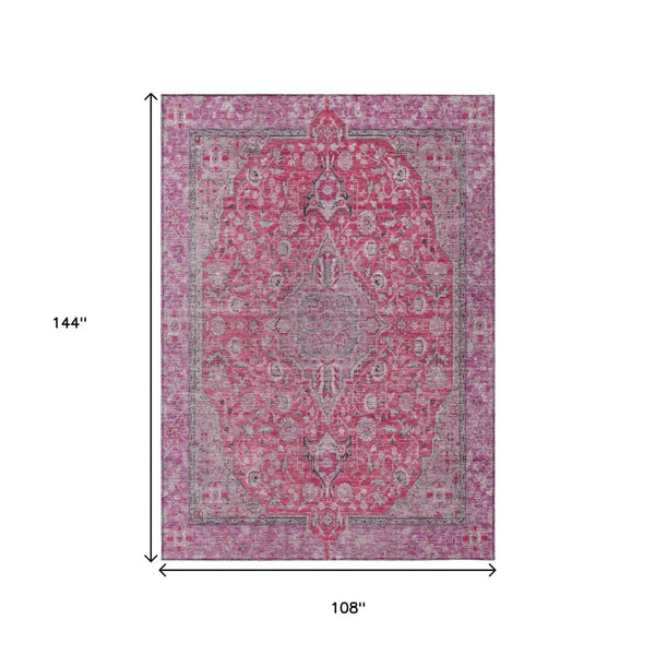 HomeRoots 5' Pink and Lavender Medallion Area Rug - Durable, Washable Design for Indoor and Outdoor Spaces 9' X 12' 616290