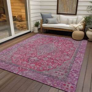 HomeRoots 5' Pink and Lavender Medallion Area Rug - Durable, Washable Design for Indoor and Outdoor Spaces 9' X 12' 616290
