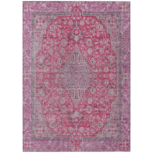 HomeRoots 5' Pink and Lavender Medallion Area Rug - Durable, Washable Design for Indoor and Outdoor Spaces 9' X 12' 616290