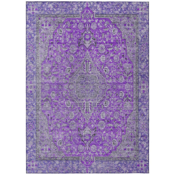 HomeRoots 5' Washable Medallion Area Rug in Purple and Gray - Durable, Elegant Design for Indoor/Outdoor Use 5' X 8' 616293