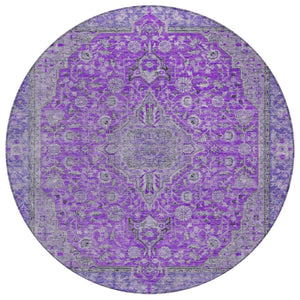 HomeRoots 5' Washable Medallion Area Rug in Purple and Gray - Durable, Elegant Design for Indoor/Outdoor Use 8' Round 616294