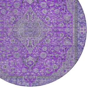 HomeRoots 5' Washable Medallion Area Rug in Purple and Gray - Durable, Elegant Design for Indoor/Outdoor Use 8' Round 616294
