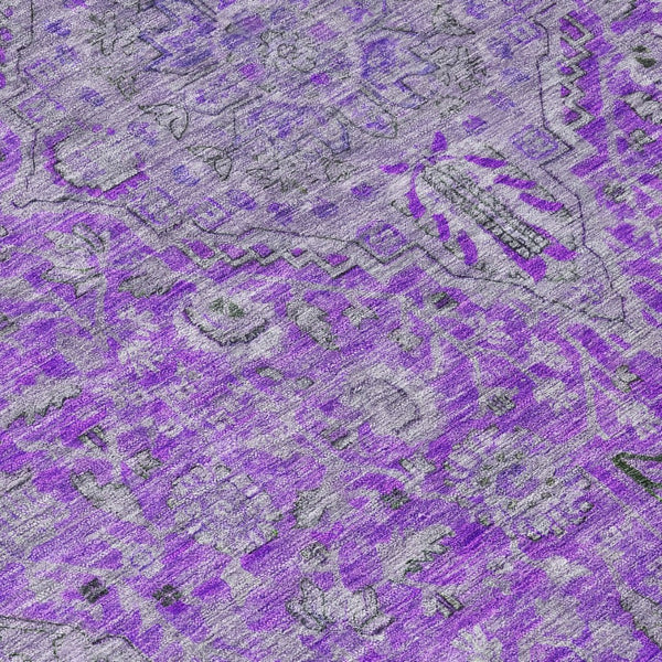 HomeRoots 5' Washable Medallion Area Rug in Purple and Gray - Durable, Elegant Design for Indoor/Outdoor Use 8' Round 616294