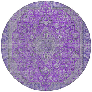 HomeRoots 5' Washable Medallion Area Rug in Purple and Gray - Durable, Elegant Design for Indoor/Outdoor Use 8' Round 616294