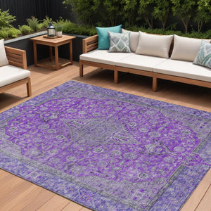 HomeRoots 5' Washable Medallion Area Rug in Purple and Gray - Durable, Elegant Design for Indoor/Outdoor Use 8' X 10' 616295