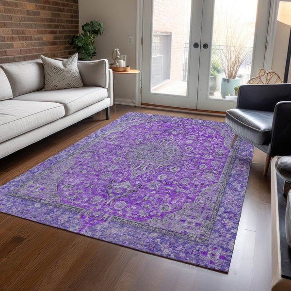 HomeRoots 5' Washable Medallion Area Rug in Purple and Gray - Durable, Elegant Design for Indoor/Outdoor Use 8' X 10' 616295