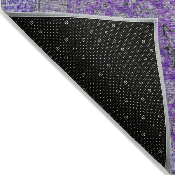 HomeRoots 5' Washable Medallion Area Rug in Purple and Gray - Durable, Elegant Design for Indoor/Outdoor Use 9' X 12' 616296