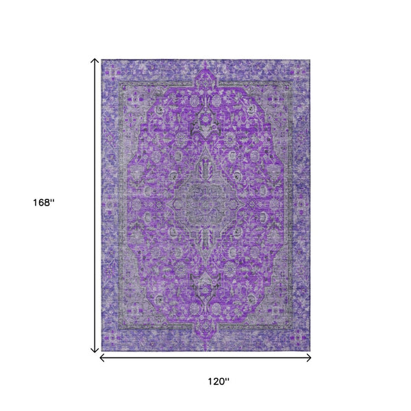 HomeRoots 5' Washable Medallion Area Rug in Purple and Gray - Durable, Elegant Design for Indoor/Outdoor Use 10' X 14' 616297