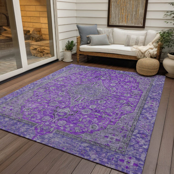 HomeRoots 5' Washable Medallion Area Rug in Purple and Gray - Durable, Elegant Design for Indoor/Outdoor Use 10' X 14' 616297