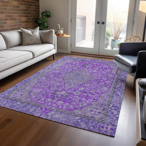 HomeRoots 5' Washable Medallion Area Rug in Purple and Gray - Durable, Elegant Design for Indoor/Outdoor Use 10' X 14' 616297