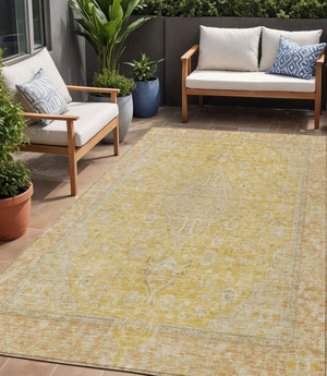 HomeRoots 5' Timeless Wheat and Gold Medallion Area Rug - Washable, Durable, Perfect for Indoor and Outdoor Spaces 5' X 8' 616299