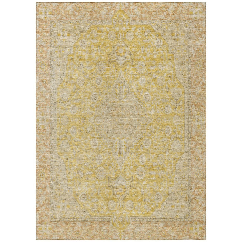 HomeRoots 5' Timeless Wheat and Gold Medallion Area Rug - Washable, Durable, Perfect for Indoor and Outdoor Spaces 5' X 8' 616299