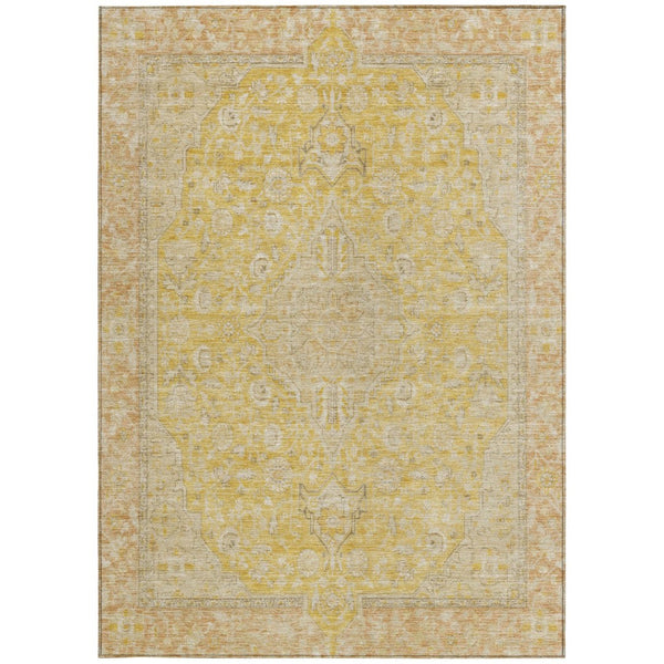 HomeRoots 5' Timeless Wheat and Gold Medallion Area Rug - Washable, Durable, Perfect for Indoor and Outdoor Spaces 5' X 8' 616299