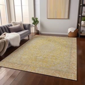HomeRoots 5' Timeless Wheat and Gold Medallion Area Rug - Washable, Durable, Perfect for Indoor and Outdoor Spaces 5' X 8' 616299