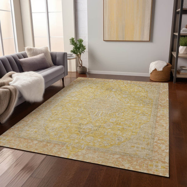 HomeRoots 5' Timeless Wheat and Gold Medallion Area Rug - Washable, Durable, Perfect for Indoor and Outdoor Spaces 5' X 8' 616299