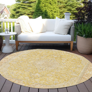 HomeRoots 5' Timeless Wheat and Gold Medallion Area Rug - Washable, Durable, Perfect for Indoor and Outdoor Spaces 8' Round 616300