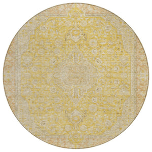 HomeRoots 5' Timeless Wheat and Gold Medallion Area Rug - Washable, Durable, Perfect for Indoor and Outdoor Spaces 8' Round 616300