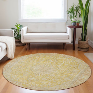 HomeRoots 5' Timeless Wheat and Gold Medallion Area Rug - Washable, Durable, Perfect for Indoor and Outdoor Spaces 8' Round 616300