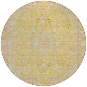 HomeRoots 5' Timeless Wheat and Gold Medallion Area Rug - Washable, Durable, Perfect for Indoor and Outdoor Spaces 8' Round 616300