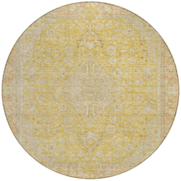 HomeRoots 5' Timeless Wheat and Gold Medallion Area Rug - Washable, Durable, Perfect for Indoor and Outdoor Spaces 8' Round 616300