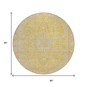 HomeRoots 5' Timeless Wheat and Gold Medallion Area Rug - Washable, Durable, Perfect for Indoor and Outdoor Spaces 8' Round 616300