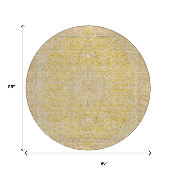 HomeRoots 5' Timeless Wheat and Gold Medallion Area Rug - Washable, Durable, Perfect for Indoor and Outdoor Spaces 8' Round 616300
