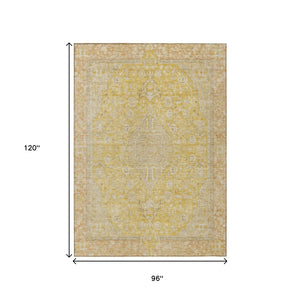 HomeRoots 5' Timeless Wheat and Gold Medallion Area Rug - Washable, Durable, Perfect for Indoor and Outdoor Spaces 8' X 10' 616301