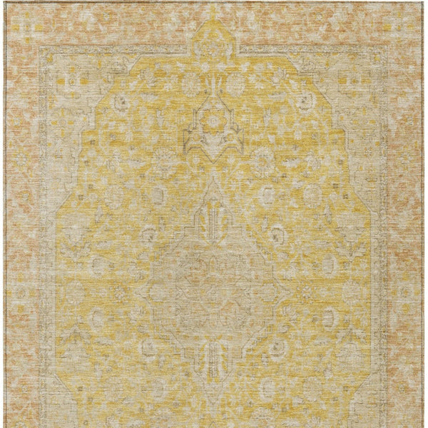 HomeRoots 5' Timeless Wheat and Gold Medallion Area Rug - Washable, Durable, Perfect for Indoor and Outdoor Spaces 10' X 14' 616303