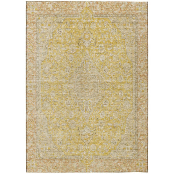 HomeRoots 5' Timeless Wheat and Gold Medallion Area Rug - Washable, Durable, Perfect for Indoor and Outdoor Spaces 10' X 14' 616303