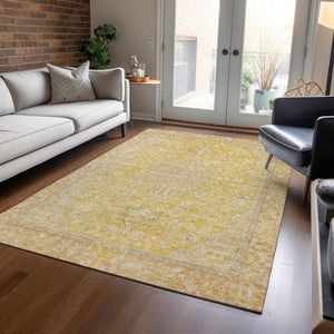 HomeRoots 5' Timeless Wheat and Gold Medallion Area Rug - Washable, Durable, Perfect for Indoor and Outdoor Spaces 10' X 14' 616303