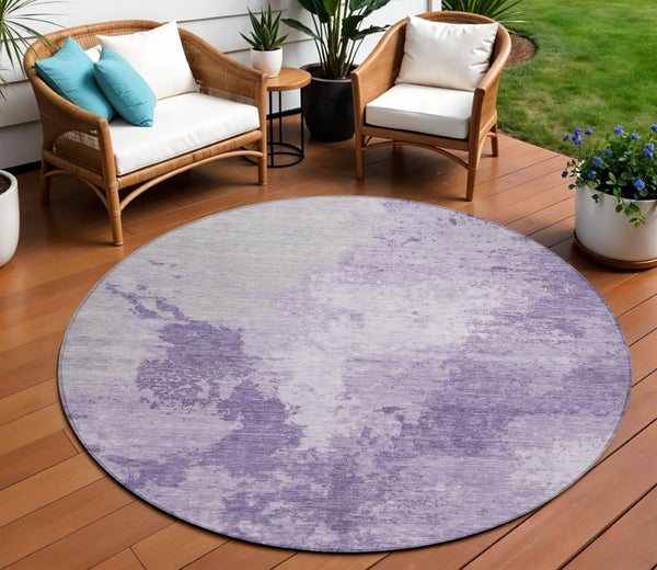 HomeRoots 5' Abstract Plum and Purple Washable Area Rug - Durable Indoor/Outdoor Design for High-Traffic Spaces 8' Round 616324