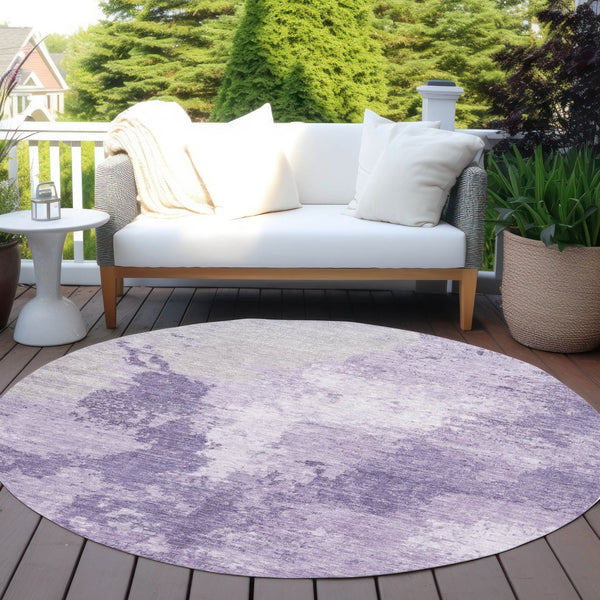 HomeRoots 5' Abstract Plum and Purple Washable Area Rug - Durable Indoor/Outdoor Design for High-Traffic Spaces 8' Round 616324